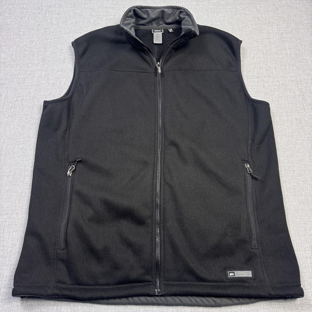 REI Vest Mens XL Black Polartec Fleece Lined Insulated‎ Full Zip Pockets